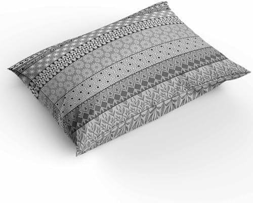 Duvet Cover Set Full, Ethnic Gray Geometric Retro 3 Piece Bedding Set