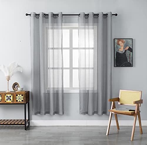 WPM Grey Sheer Window Curtain Panels for Bedroom, Kitchen, Kids Room