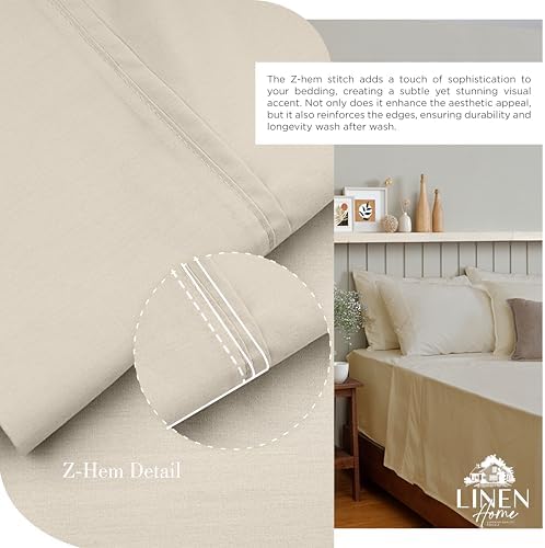 Linen Home 100% Cotton Percale Sheets Twin Size Pack of 2, Light