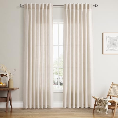 Nanspring Linen Curtains 84 Inch Long for Living Room Beige 2 Panels