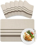 Placemats Set of 6, Minimalist Taupe Beige Striped Faux Leather