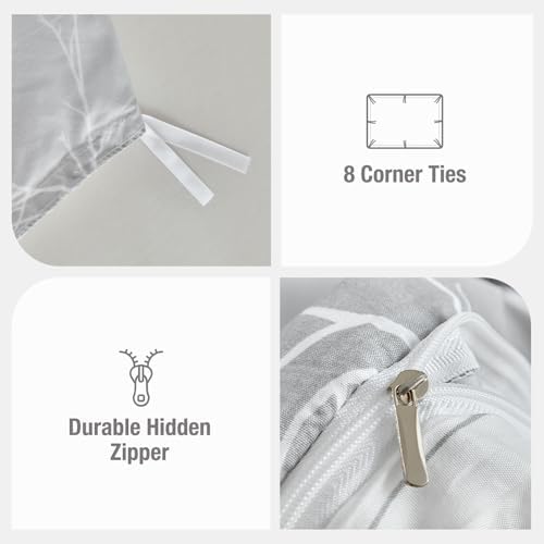 Lekesky Reversible Duvet Cover King Size, Grey White Branch Comforter