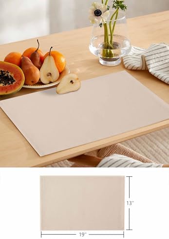 Beige Pure Color Placemats Set of 6 with 90 Inches Long Table Runners