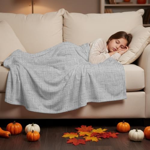 Flannel Fleece Blanket 60" x 80", Grey Microfiber Cozy Soft Throws for
