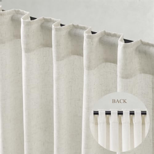 Guken Linen Back Tab Curtains 96 Inches 8ft for Living Room Natural