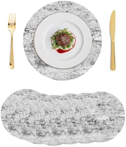 Abstract Gray 15 Inch Round Placemats Set of 6, Minimalist Mottled