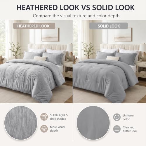 CozyLux Twin/Twin XL Comforter Set, Heathered Light Grey, 2 Pieces