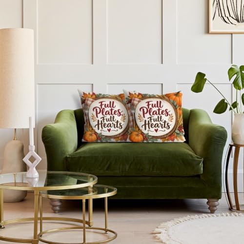 Plaid Greenery Pillow Covers 22x22 Inch Set of 2 Linen for Fall