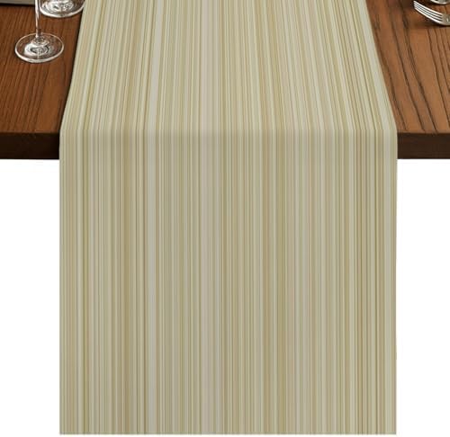 Rustic Beige Striped Table Runners 108 Inches Long, Cotton Linen