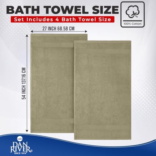 DAN RIVER 600 GSM Cotton Large Bath Towels Set of 4, 27 x 54 Inches