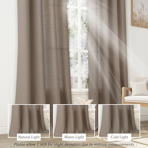 Jowels Taupe Linen Grommet Curtains 84 Inch Length 2 Panels for Living