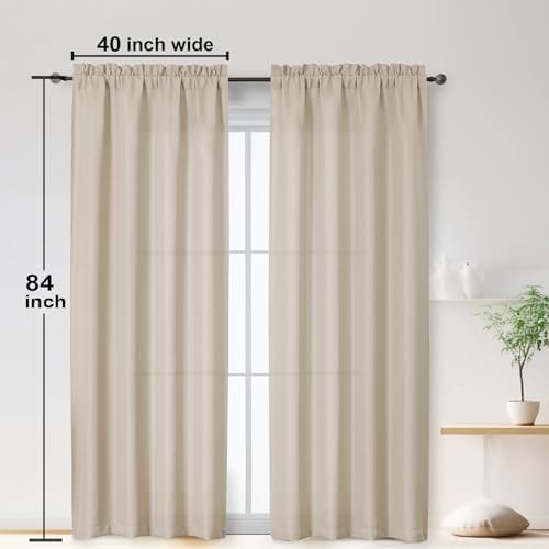 OWENIE Bob Linen Curtains 84 Inch Length 2 Panels Set for Living Room
