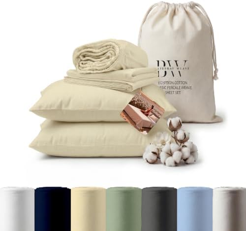 BlissBay 100% Egyptian Cotton Percale Sheet Set Twin Ivory 4 Piece
