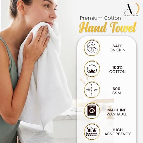 Ample Decor 100% Cotton Hand Towels 18x28 Inches, 600 GSM, Soft &