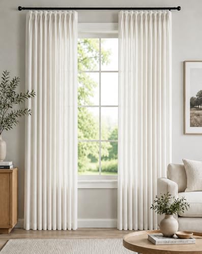 PONY DANCE White Linen Pinch Pleated Curtains 84 Inches Long for