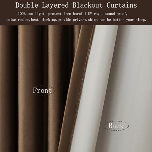 PRIMROSE 100% Full Blackout Brown Velvet Curtains 72 inch Long for