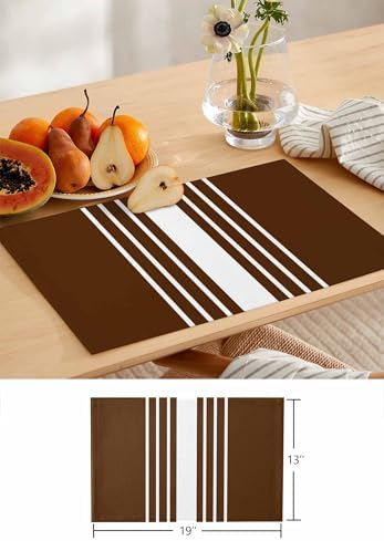 Brown Striped Table Mats Set of 6 With Table Runner 90 Inches