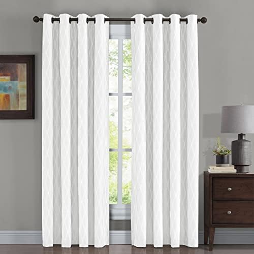 Victoria Blackout Curtains 54 x 63, Abstract Jacquard, 2 Panels, White
