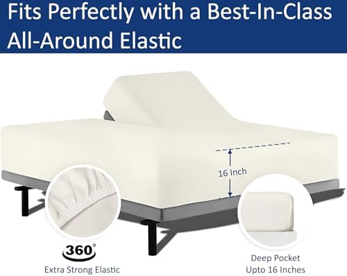 SKY BEDDINGS Split Top King Fitted Sheet, 600TC Cotton Sateen, Ivory