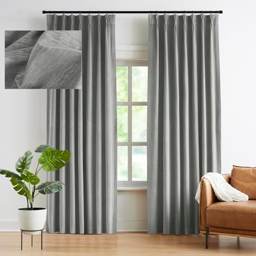 Kayne Studio Pewter Gray Velvet Pinch Pleated Back Tab Curtains 84Inch