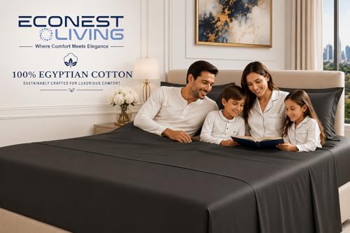 100% Egyptian Cotton King Size Sheets Set, 6-Pc King Bed Sheets, Dark