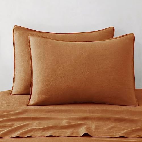 ATLINIA 100% Linen Pillow Shams King Size Rust Linen Pillow Case
