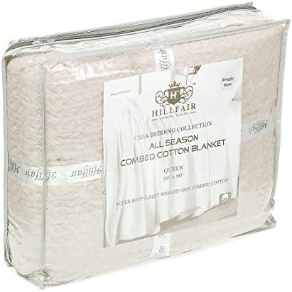 HILLFAIR 100% Combed Cotton Blanket– Queen Size Bed Blanket– Warm Soft