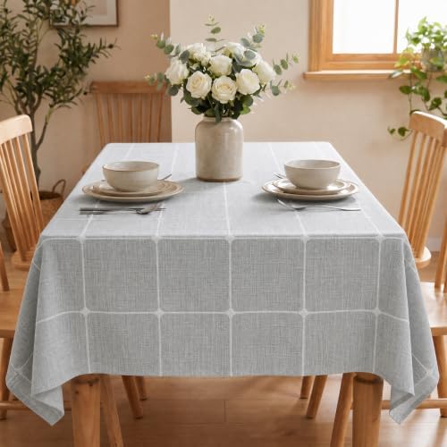 Horaldaily Farmhouse Plaid Tablecloth, Light Gray, 60×120 Inch