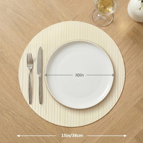 AHHFSMEI Round Placemats Set of 6 Woven Vinyl Non-Slip Heat Resistant