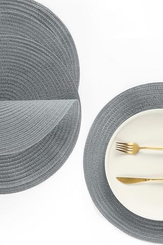 Floroom 15 Inch Round Braided Placemats Set of 4, Washable Heat