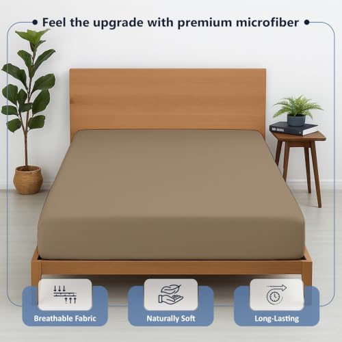 1 Piece Queen Fitted Sheet, Soft Brushed Microfiber, Taupe