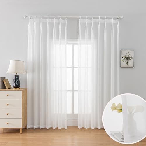 Off White Curtains 108-inch Pinch Pleated Curtains for Bedroom Living
