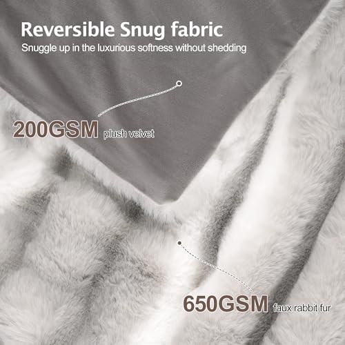 VFROO Faux Rabbit Fur Throw Blanket, Plush Fuzzy Blanket, 60" × 80"