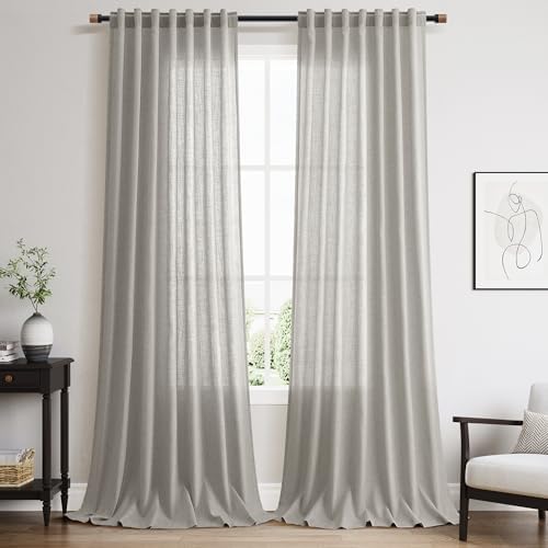 Nanspring Light Gray Linen Curtains 96 Inches Long for Living Room