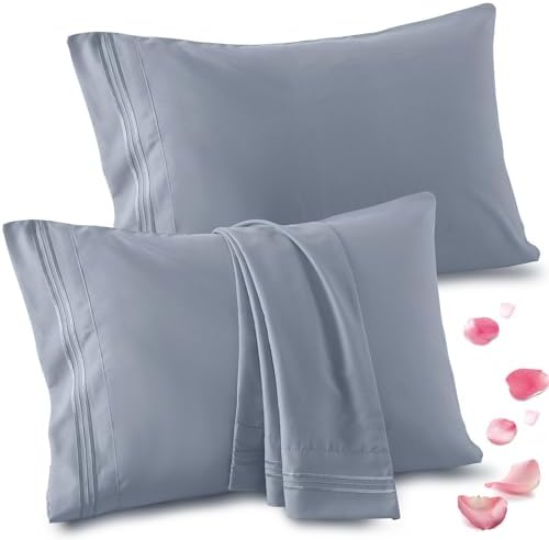 Vonty 2 Pack Grey Standard Pillowcases, 20x26, 1800 Microfiber