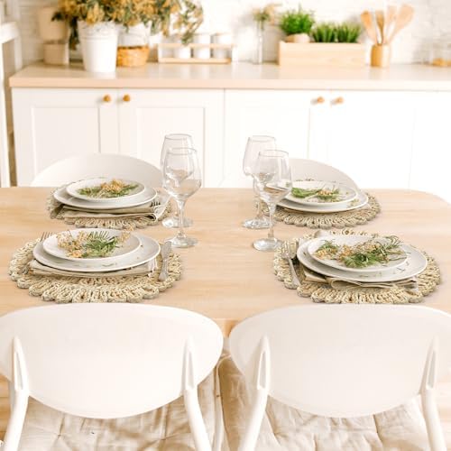 fanquare 11.8-Inch Round Corn Husk Placemats Set of 4, Farmhouse Boho