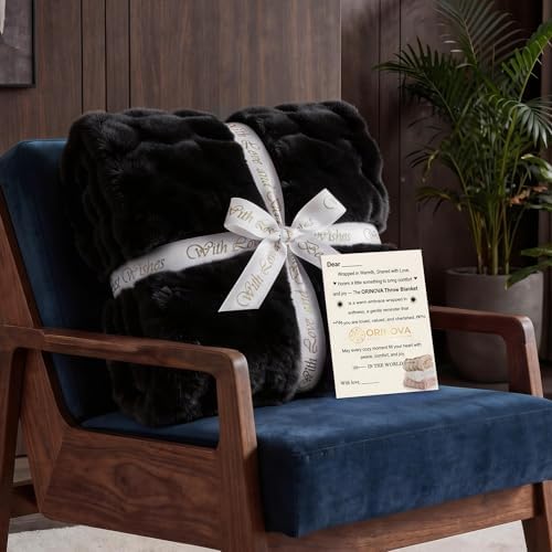 ORINOVA Faux Fur Black Thick Soft Throw Blanket 60X80 for Bed Couch