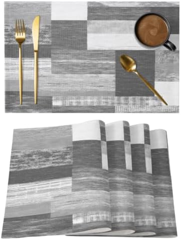 Cotton Linen Placemats for Dining Table Set of 8 Rustic Gray Wood