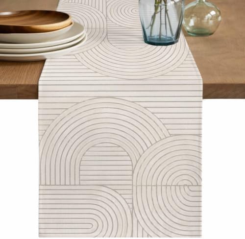 Cream Boho Table Runner 120 Inches Long, Middle Century Minimalist
