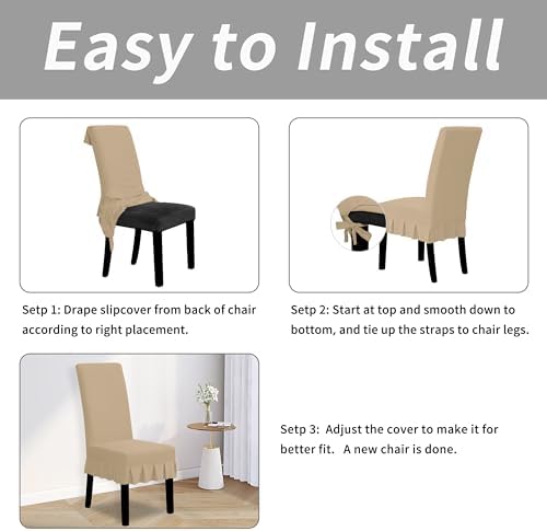 Easy-Going 8 PCS Stretch Dining Room Chair Covers with Skirt, Sand