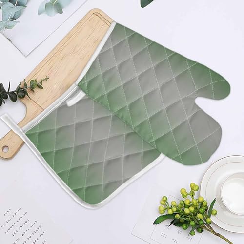 Quilted Cotton Terry Cloth Oven Mitt, Pot Holder Grass Green Grey