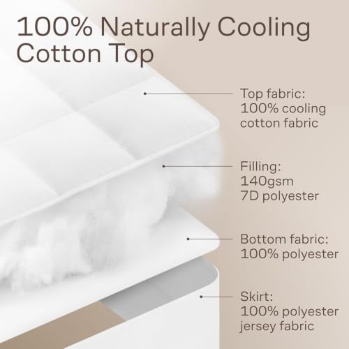 Niagara Cotton Mattress Pad Queen 60x80 - Non Noisy Cooling Breathable