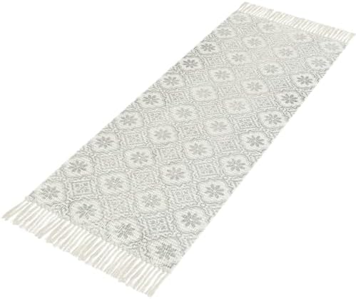 Gray Petals Hallway Runner Rug 2'x5', Abstract Floral Grids Boho