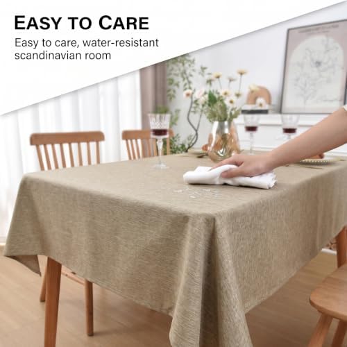 Waterproof Linen Tablecloth, Khaki, 70x52 Rectangle