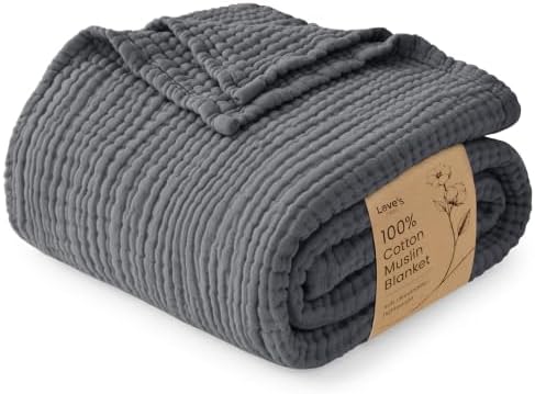 Love's cabin 100% Cotton Muslin Blanket Twin Size for Bed, Dark Grey