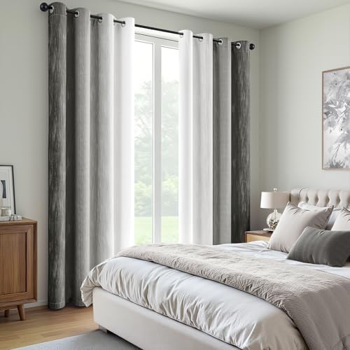 MIULEE Grey and Greyish White Ombre Blackout Curtains 52Wx96L Set of 2
