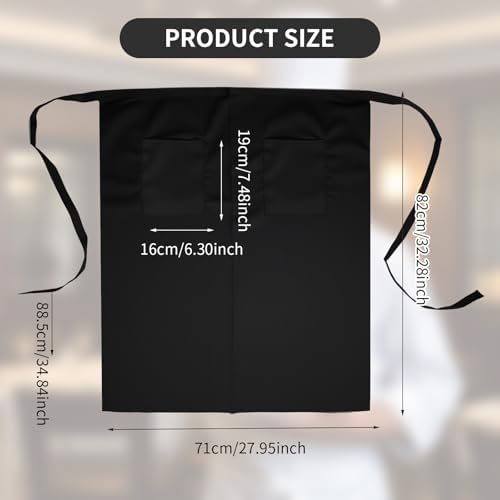 12 Pcs Bistro Aprons with Extra Long Waist Ties and Two Pockets