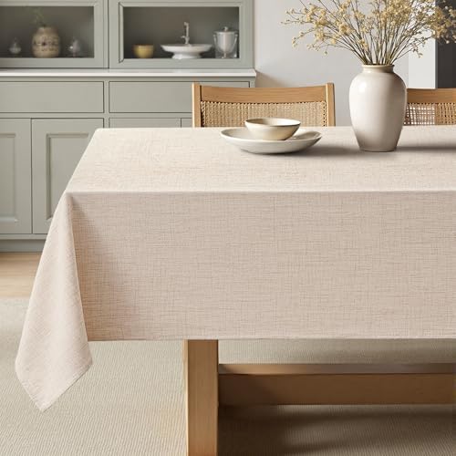 MIULEE Linen Textured Rectangle Tablecloth 52x70 Inch Ivory