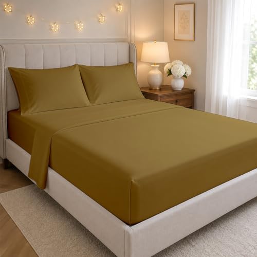 Short Queen Sheet Set 4-Piece Microfiber Extra Deep Pocket Taupe