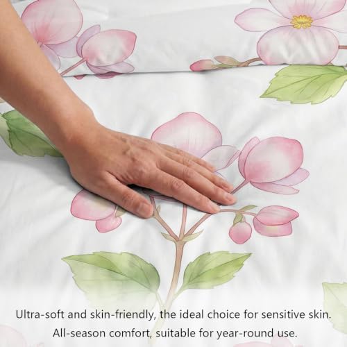 King Duvet Cover Set Soft Microfiber Plants Crabapple Blossoms